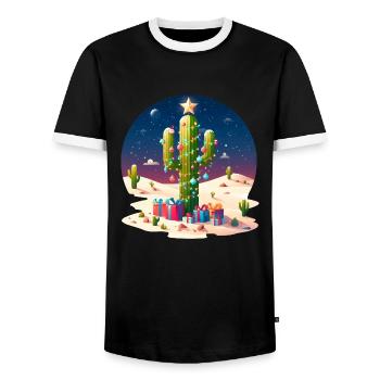 Desert Christmas - cactus, Christmas tree and - Men's Ringer Shirt - black/white - Front - AI Model Female 172 light (172cm) & AI Model Male 178 light (178cm)