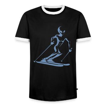 Alien skier silhouette for minimalist - Men's Ringer Shirt - black/white - Front - AI Model Female 172 light (172cm) & AI Model Male 178 light (178cm)