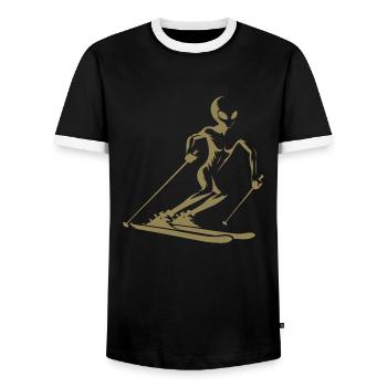 Alien skier silhouette for minimalist - Men's Ringer Shirt - black/white - Front - AI Model Female 172 light (172cm) & AI Model Male 178 light (178cm)