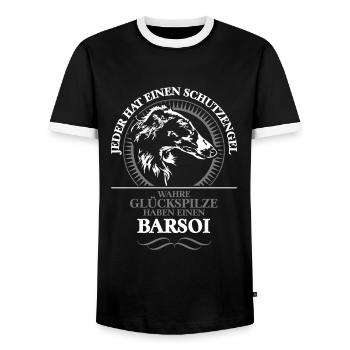 BARSOI Guardian Angel Dog saying Wilsigns Dogs Dog - Men's Ringer Shirt - black/white - Front - AI Model Female 172 light (172cm) & AI Model Male 178 light (178cm)