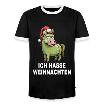 Weihnachtsmuffel Ich hasse Weihnachten Einhorn - Männer Kontrast-T-Shirt - Schwarz/Weiß - Vorne - AI Model Female 172 light (172cm) & AI Model Male 178 light (178cm)
