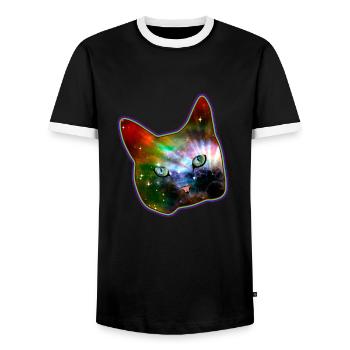 Space Katze - cooles Geschenk - Männer Kontrast-T-Shirt - Schwarz/Weiß - Vorne - AI Model Female 172 light (172cm) & AI Model Male 178 light (178cm)