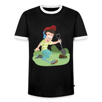 The treasure hunter metal detector is already glowing - Men's Ringer Shirt - black/white - Front - AI Model Female 172 light (172cm) & AI Model Male 178 light (178cm)