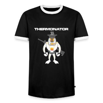 Thermonator Terminator Gift Idea - Men's Ringer Shirt - black/white - Front - AI Model Female 172 light (172cm) & AI Model Male 178 light (178cm)