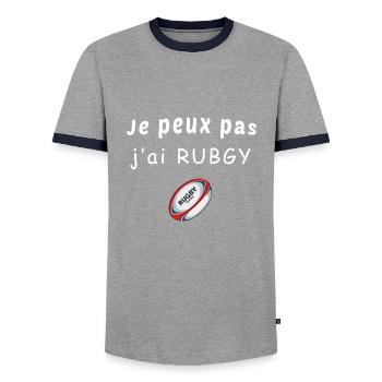 Je peux pas j'ai rugby - T-shirt contrasté Homme - gris/marine  - Devant - AI Model Female 172 light (172cm) & AI Model Male 178 light (178cm)