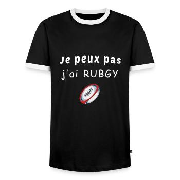 Je peux pas j'ai rugby - T-shirt contrasté Homme - noir/blanc - Devant - AI Model Female 172 light (172cm) & AI Model Male 178 light (178cm)