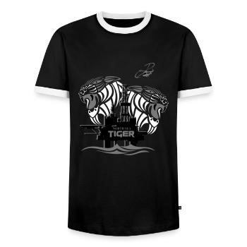 North Sea Tiger Oil Rig North Sea Aberdeen. - Men's Ringer Shirt - black/white - Front - AI Model Female 172 light (172cm) & AI Model Male 178 light (178cm)