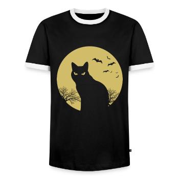 halloween chat lune - T-shirt contrasté Homme - noir/blanc - Devant - AI Model Female 172 light (172cm) & AI Model Male 178 light (178cm)