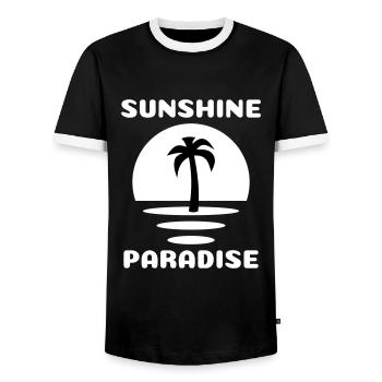 Sunshine, paradise (Half Sun, Palm Tree) - Men's Ringer Shirt - black/white - Front - AI Model Female 172 light (172cm) & AI Model Male 178 light (178cm)
