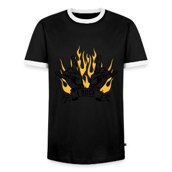 I ROCK - Men's Ringer Shirt - black/white - Front - AI Model Female 172 light (172cm) & AI Model Male 178 light (178cm)