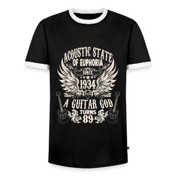 hobby musician guitarist birthday 1934 - Männer Kontrast-T-Shirt - Schwarz/Weiß - Vorne - AI Model Female 172 light (172cm) & AI Model Male 178 light (178cm)