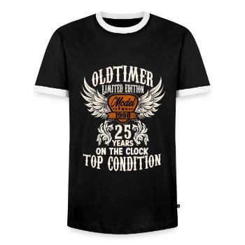 25 years oldtimer birthday rocker biker fan - Männer Kontrast-T-Shirt - Schwarz/Weiß - Vorne - AI Model Female 172 light (172cm) & AI Model Male 178 light (178cm)