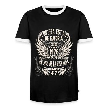 musician birthday guitarists rocker born 1976 - Männer Kontrast-T-Shirt - Schwarz/Weiß - Vorne - AI Model Female 172 light (172cm) & AI Model Male 178 light (178cm)