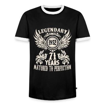 Legendary since 1952 birthday 71 year old legend - Männer Kontrast-T-Shirt - Schwarz/Weiß - Vorne - AI Model Female 172 light (172cm) & AI Model Male 178 light (178cm)