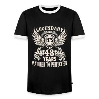 A legend becomes 48 birthday shirt for honorary - Men's Ringer Shirt - black/white - Front - AI Model Female 172 light (172cm) & AI Model Male 178 light (178cm)