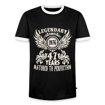 Legendary since 1976 birthday 47 year old legend - Männer Kontrast-T-Shirt - Schwarz/Weiß - Vorne - AI Model Female 172 light (172cm) & AI Model Male 178 light (178cm)