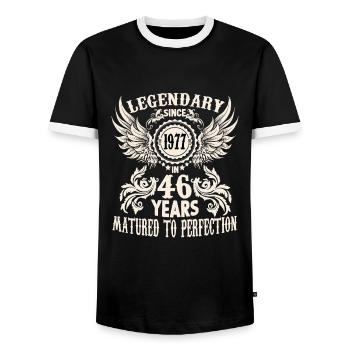 Birthday shirt for 46 year old legend honorary day - Men's Ringer Shirt - black/white - Front - AI Model Female 172 light (172cm) & AI Model Male 178 light (178cm)