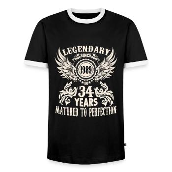 34 years legend birthday outfit sayings - Men's Ringer Shirt - black/white - Front - AI Model Female 172 light (172cm) & AI Model Male 178 light (178cm)