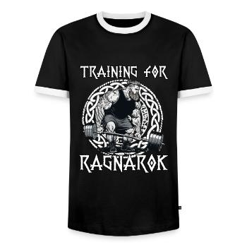 Viking Training for Ragnarok Warrior Viking - Men's Ringer Shirt - black/white - Front - AI Model Female 172 light (172cm) & AI Model Male 178 light (178cm)