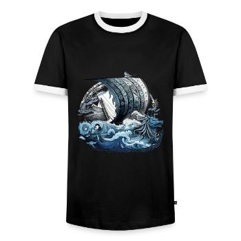Navire viking guerrier nordique Odin Viking - T-shirt contrasté Homme - noir/blanc - Devant - AI Model Female 172 light (172cm) & AI Model Male 178 light (178cm)