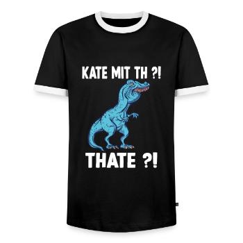 Kathe T-Rex Überbiss Meme Kathe Namens - Männer Kontrast-T-Shirt - Schwarz/Weiß - Vorne - AI Model Female 172 light (172cm) & AI Model Male 178 light (178cm)