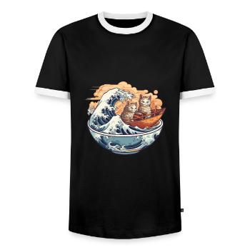 Authentic Ramen Motif for Otakus & Anime Fans - Men's Ringer Shirt - black/white - Front - AI Model Female 172 light (172cm) & AI Model Male 178 light (178cm)