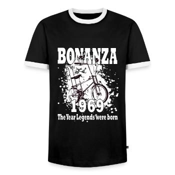 Bonanza 1969 - year of birth - Bonanza wheel - vintage - Men's Ringer Shirt - black/white - Front - AI Model Female 172 light (172cm) & AI Model Male 178 light (178cm)