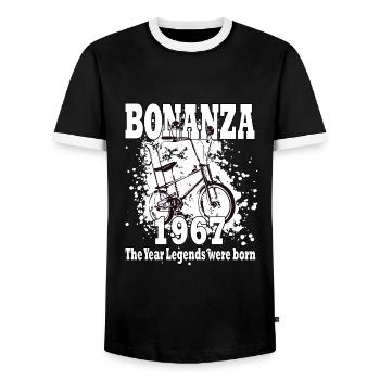 Bonanza 1967 - year of birth - Bonanza wheel - vintage - Men's Ringer Shirt - black/white - Front - AI Model Female 172 light (172cm) & AI Model Male 178 light (178cm)