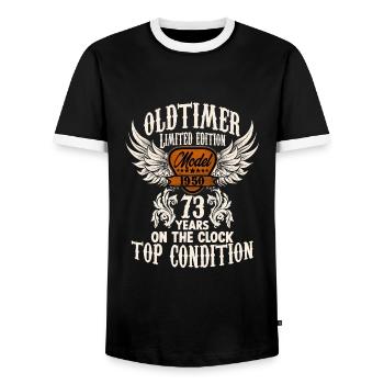 1950 year old 73 years classic car birthday rocker - Men's Ringer Shirt - black/white - Front - AI Model Female 172 light (172cm) & AI Model Male 178 light (178cm)