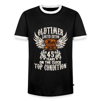 45 years oldtimer birthday rocker biker fan - Männer Kontrast-T-Shirt - Schwarz/Weiß - Vorne - AI Model Female 172 light (172cm) & AI Model Male 178 light (178cm)