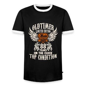 1935 année 88 ans voiture classique anniversaire rocker - T-shirt contrasté Homme - noir/blanc - Devant - AI Model Female 172 light (172cm) & AI Model Male 178 light (178cm)