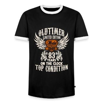83 year old classic car retro birthday rocker - Männer Kontrast-T-Shirt - Schwarz/Weiß - Vorne - AI Model Female 172 light (172cm) & AI Model Male 178 light (178cm)