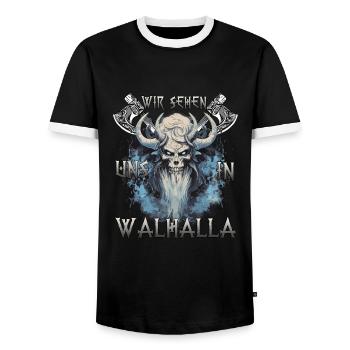 Walhalla Das Geschenk für Schildwall-Krieger - Männer Kontrast-T-Shirt - Schwarz/Weiß - Vorne - AI Model Female 172 light (172cm) & AI Model Male 178 light (178cm)