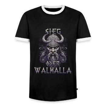 RuneCraft Gift for Norsemen Fans - Men's Ringer Shirt - black/white - Front - AI Model Female 172 light (172cm) & AI Model Male 178 light (178cm)