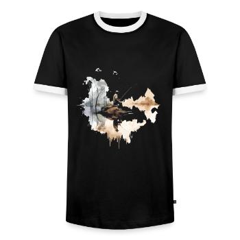 Vintage angler motif retro hobby fisherman fishing - Men's Ringer Shirt - black/white - Front - AI Model Female 172 light (172cm) & AI Model Male 178 light (178cm)