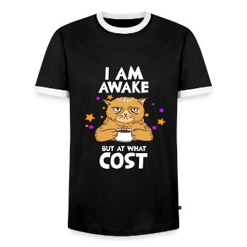 Spätaufsteher-Katzenfan-Morgenmuffel-Katzenbesitze - Männer Kontrast-T-Shirt - Schwarz/Weiß - Vorne - AI Model Female 172 light (172cm) & AI Model Male 178 light (178cm)