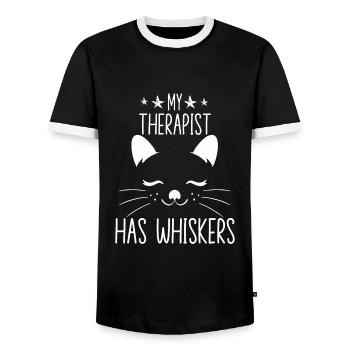 My therapist has whiskers cat owner cat - Men's Ringer Shirt - black/white - Front - AI Model Female 172 light (172cm) & AI Model Male 178 light (178cm)
