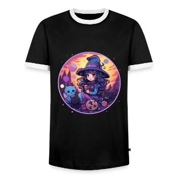 Kawaii Chibi Hexe Halloween Verkleidung Anime - Männer Kontrast-T-Shirt - Schwarz/Weiß - Vorne - AI Model Female 172 light (172cm) & AI Model Male 178 light (178cm)