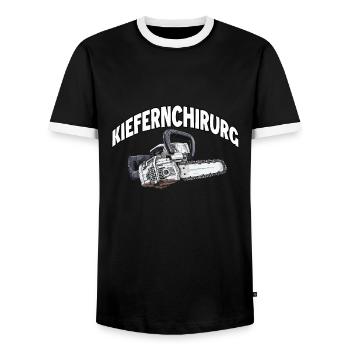 Holzfäller T | Lustiges Kettensägen Motiv | - Männer Kontrast-T-Shirt - Schwarz/Weiß - Vorne - AI Model Female 172 light (172cm) & AI Model Male 178 light (178cm)