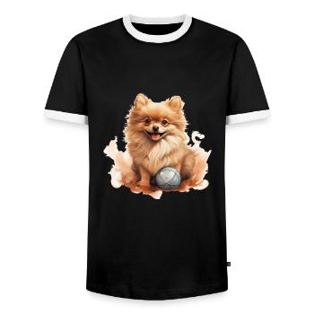 Süßes Zwergsitz Pomeranian T Hundehalter Gassi - Männer Kontrast-T-Shirt - Schwarz/Weiß - Vorne - AI Model Female 172 light (172cm) & AI Model Male 178 light (178cm)