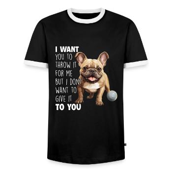 French Bulldog Dog Lover Frenchie - Men's Ringer Shirt - black/white - Front - AI Model Female 172 light (172cm) & AI Model Male 178 light (178cm)