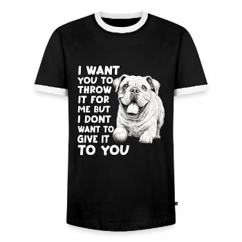 Tenue de promenade pour Bulldogs anglais - T-shirt contrasté Homme - noir/blanc - Devant - AI Model Female 172 light (172cm) & AI Model Male 178 light (178cm)