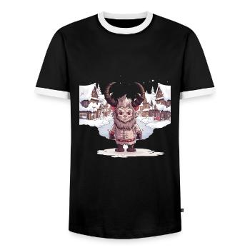 Kawaii Krampus Perchtenmaske Krampus T-Shirt - Männer Kontrast-T-Shirt - Schwarz/Weiß - Vorne - AI Model Female 172 light (172cm) & AI Model Male 178 light (178cm)