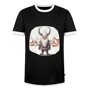 Krampus mask costume Kramperl evil Santa Claus - Men's Ringer Shirt - black/white - Front - AI Model Female 172 light (172cm) & AI Model Male 178 light (178cm)