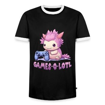 Kawaii Axolotl Gamer T | Anime Gamer T | Axolotl - T-shirt contrasté Homme - noir/blanc - Devant - AI Model Female 172 light (172cm) & AI Model Male 178 light (178cm)
