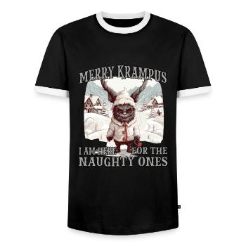 Krampus Maske | Kawaii Kramperl | Weihachtsmann - Männer Kontrast-T-Shirt - Schwarz/Weiß - Vorne - AI Model Female 172 light (172cm) & AI Model Male 178 light (178cm)