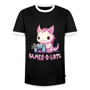 Axolotl Gamer T Kawaii Stuff Axolotl Otaku Axolotl - Männer Kontrast-T-Shirt - Schwarz/Weiß - Vorne - AI Model Female 172 light (172cm) & AI Model Male 178 light (178cm)