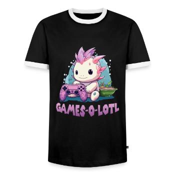 Axolotl T Kawaii Axolotl Gaming amphibians Axolotl - Men's Ringer Shirt - black/white - Front - AI Model Female 172 light (172cm) & AI Model Male 178 light (178cm)