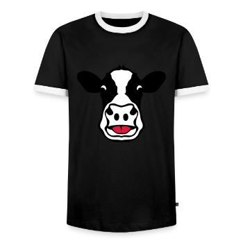 vache tire langue cow 18 - T-shirt contrasté Homme - noir/blanc - Devant - AI Model Female 172 light (172cm) & AI Model Male 178 light (178cm)