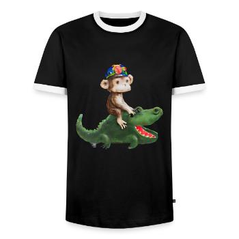 Lustiges Affe auf Krokodil Design - Männer Kontrast-T-Shirt - Schwarz/Weiß - Vorne - AI Model Female 172 light (172cm) & AI Model Male 178 light (178cm)